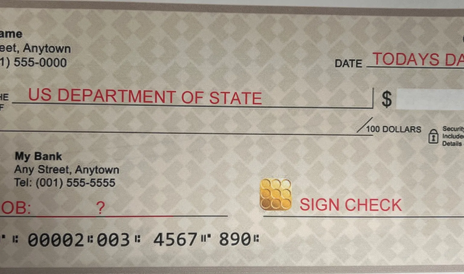 Check payable to the US Department of State